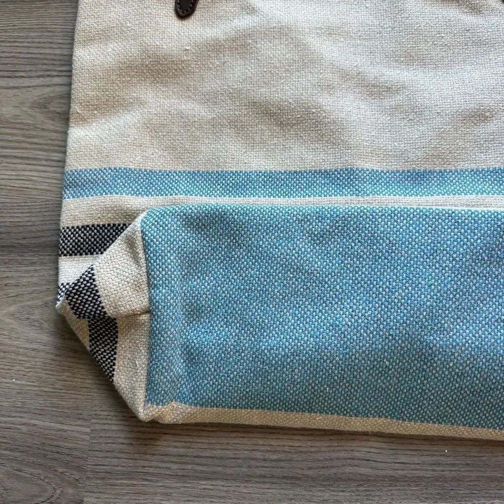 Faribault Woolen Mills Cotton Tote Bag MADE IN USA Leather Straps NWT Blue - Picture 6 of 8
